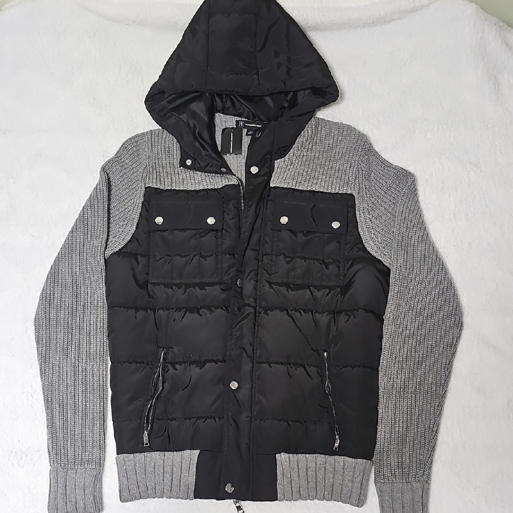 INC International Concepts Black and Gray Hooded Jacket